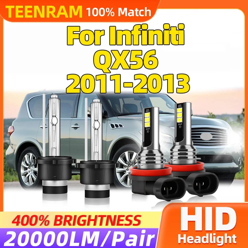 Fari allo xeno HID D2S da 35W, 20000LM, super luminosi, a LED, 6000K bianco, 12V, fendinebbia per Infiniti QX56 2011 2012 2013