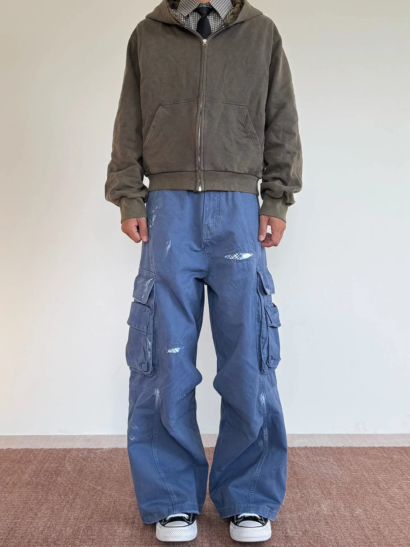 Retro Washed American High Street Men's Work Pants Multiple Pockets Loose Straight Casual Jeans Trendy Spring Wear