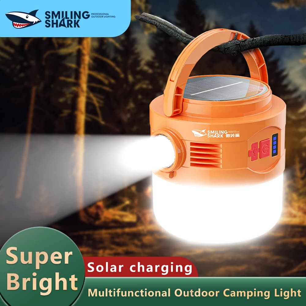 Lanterna da Campeggio Smiling Shark LY-8222, Luce LED Ricaricabile Super Luminosa con Ricarica Type-C e Lunga Durata per Tenda