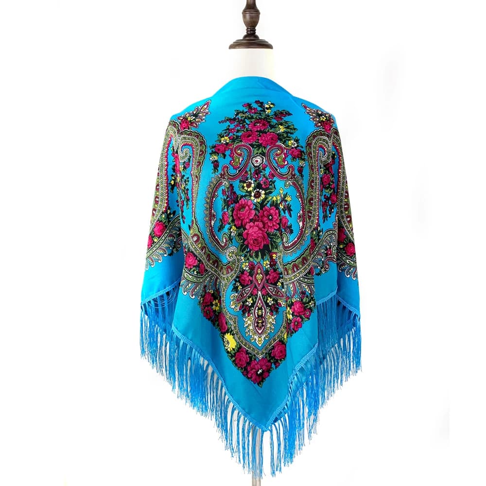 135*135cm Russian National Square Scarf Women Luxury Floral Print Ukrainian Fringed Shawl Babushka Handkerchief Head Wraps