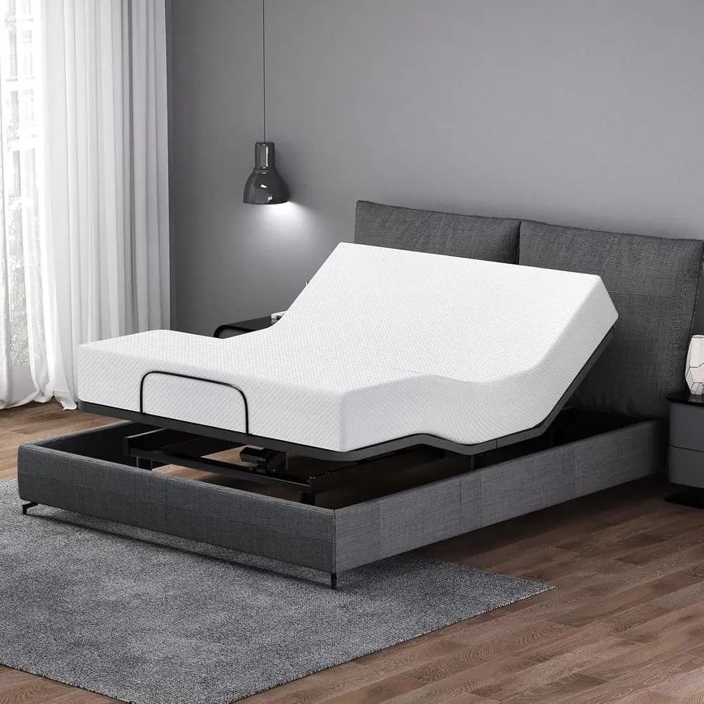 Materasso in Memory Foam Gel Queen Size con Strato da 8 Pollici, Base Letto Regolabile, Gambe Regolabili in Altezza, Poggiapiedi Separato, Facile da Montare