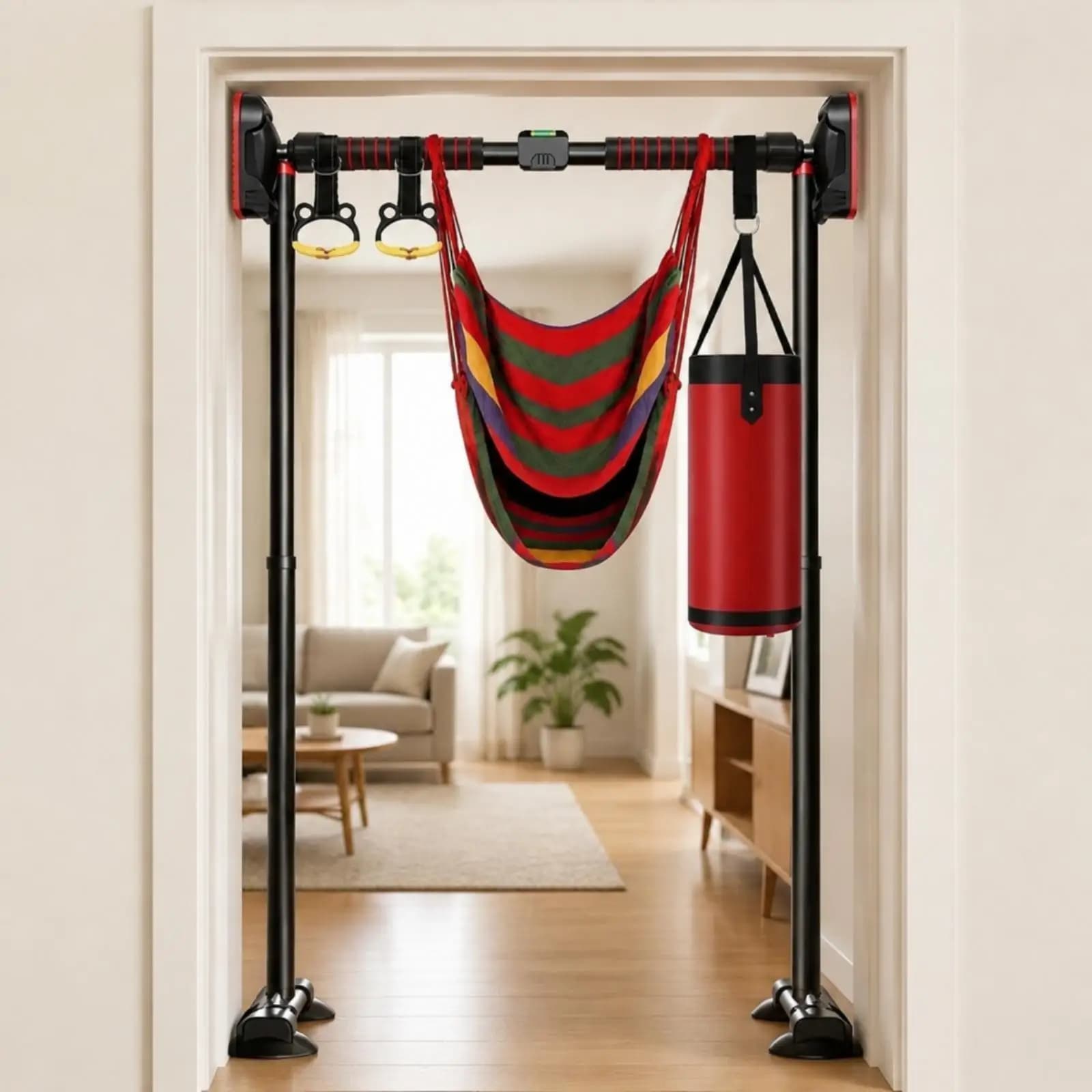 Multifunctional Freestanding Pull-up Bar Padded Pull-up Bar with Rings Sturdy