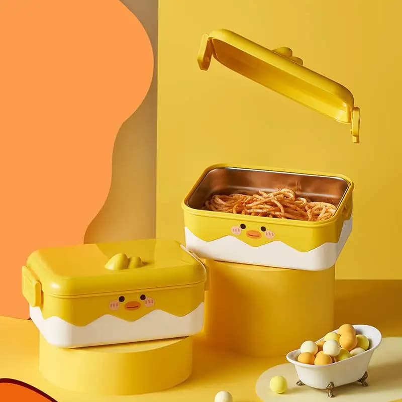 Nuovo Contenitore per Pranzo in Acciaio Inox con Design Cartoon, Portatile e Isolato per Lavoratori d'Ufficio e Studenti, Rettangolare