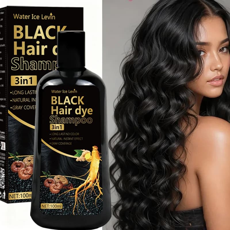 3in1 black hair coloring shampoo with ginger and biotin - Durable color and grey cover for vibrant hair