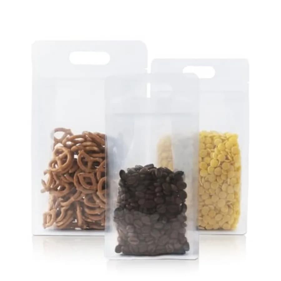 00 Pack Resealable Bags, 5.5x9.4 Inch Clear Flat Bottom Stand Up Pouch Bag with Handle, Reusable Zipper Lock Food Storage Bags