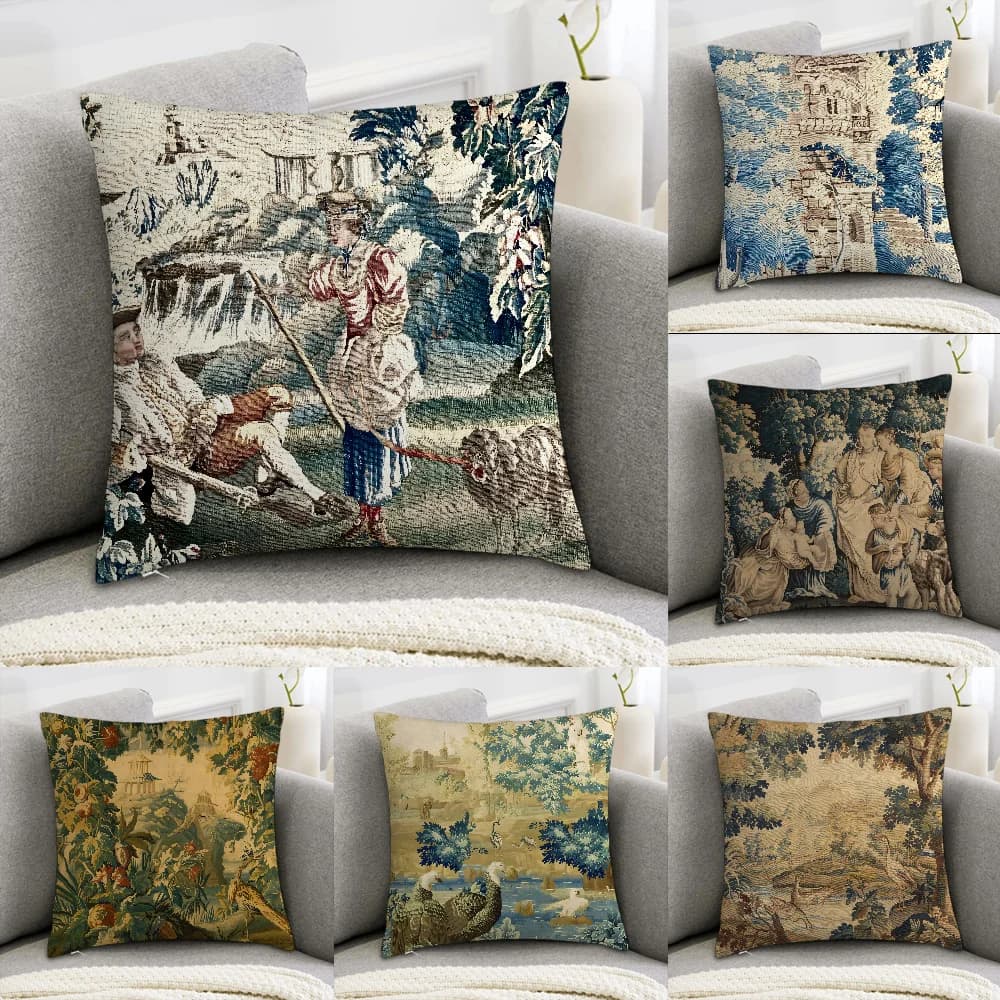 Aubusson Armoured French Pillow Federation Decorative Sofa for Home Print Front-Retro Plush Square Load for Bearing Decoration for Bearings