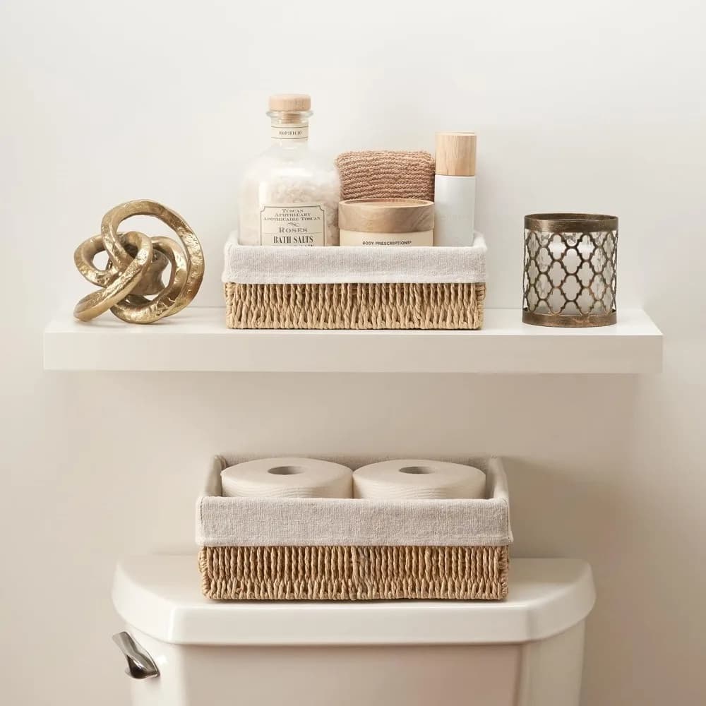 Set di 2 cestini portaoggetti per carta igienica in vimini, organizer decorativo per il bagno, per contenitori per scaffali per serbatoi, adatti a qualsiasi decorazione