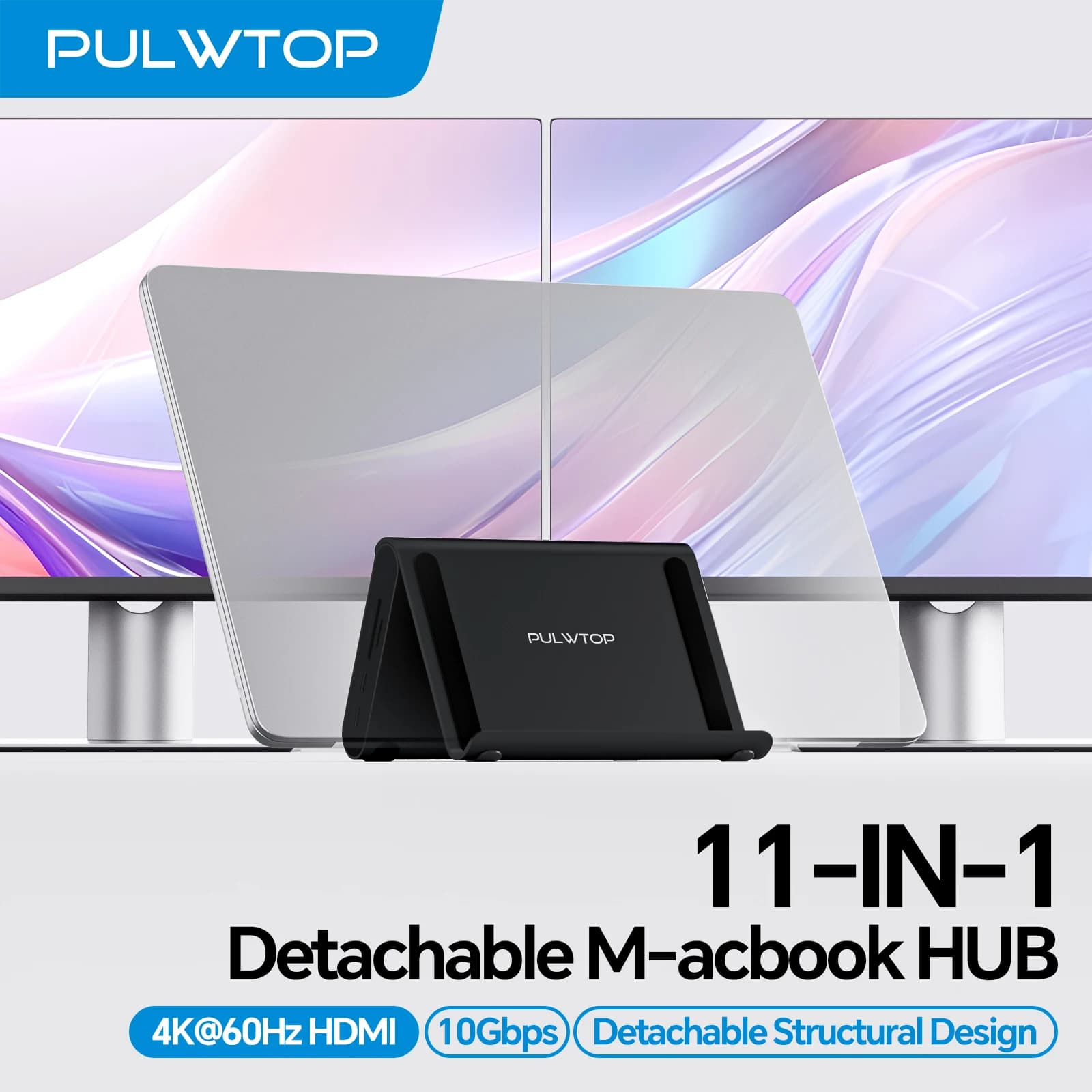 PULWTOP MacBook Pro Docking Station Dual Monitor with 2X 4K@60Hz HDMI, 100W PD, RJ45, 10Gbps Data, SD/TF, 3.5mm Audio, USB 2.0