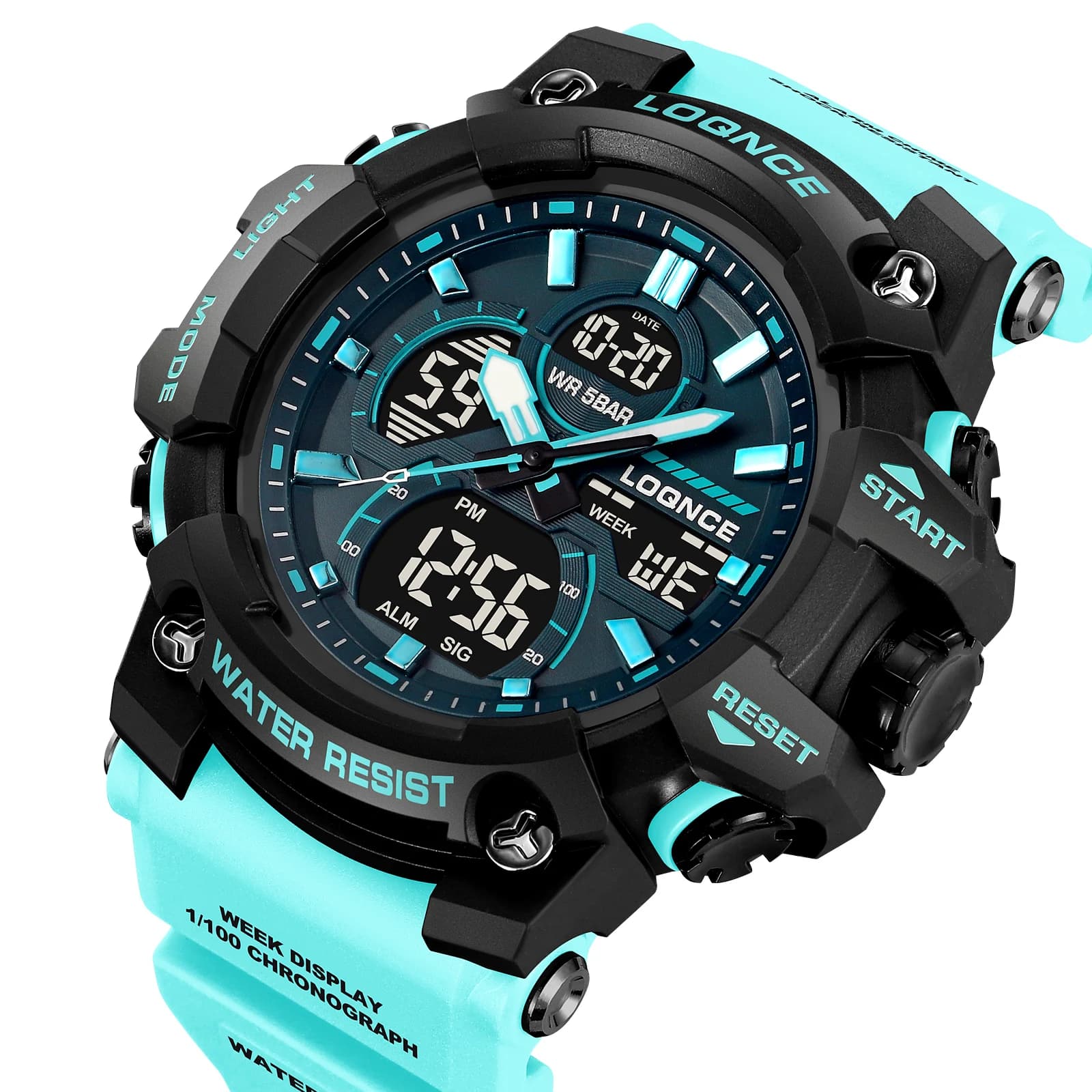 LOQNCE Orologio da uomo elettronico casual sportivo alla moda con doppio display digitale, cinturino in silicone, orologi con allarme impermeabile luminoso per uomo