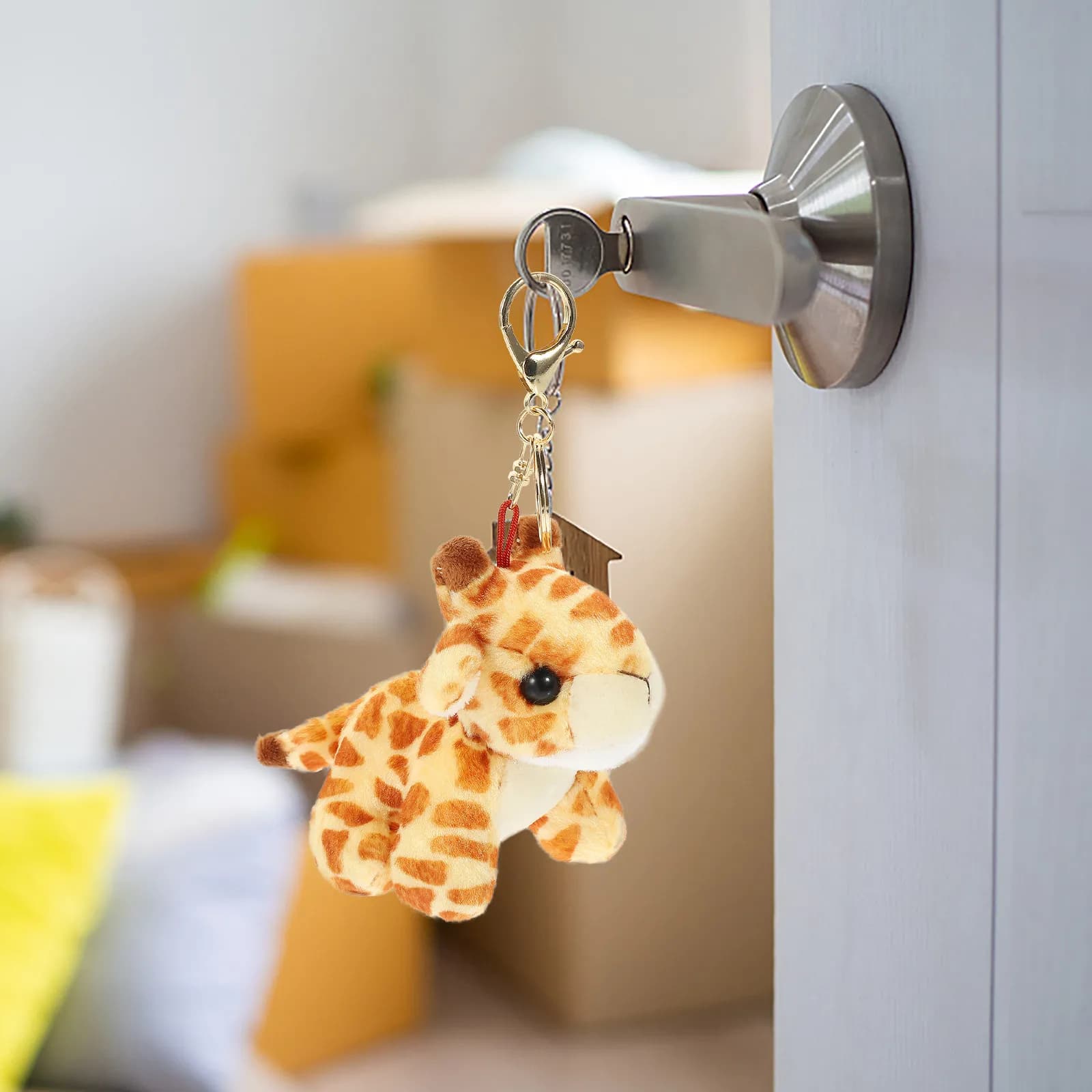 Portachiavi a Forma di Giraffa dal Collo Lungo, Ciondolo Cartoon per Borsa, Decorazione per Auto, Charm per Zaino, Adorabile Accessorio Animale Imbottito