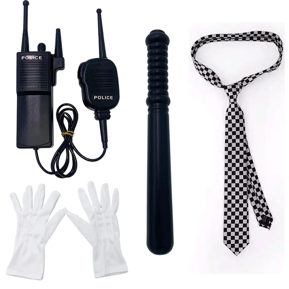 Set di 5 Accessori per Costume da Poliziotto: Cravatta, Manette, Walkie Talkie, Distintivo, per Feste e Cosplay