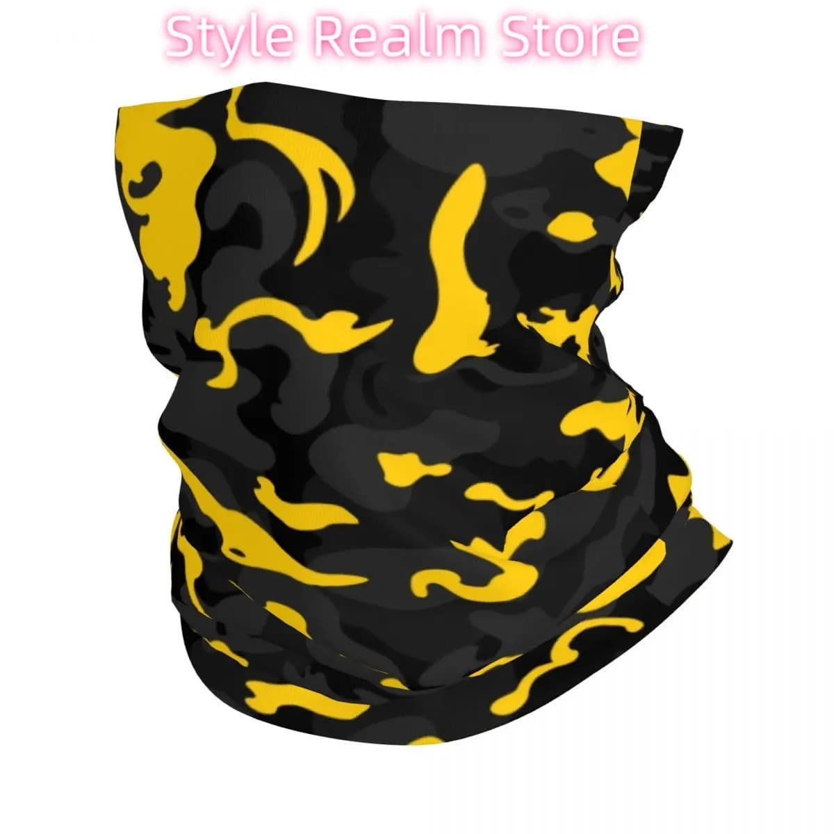 Ghetta per il collo con bandana mimetica nera e gialla stile mimetico per escursionismo, corsa, donna, uomo, sciarpa avvolgente, fascia per capelli