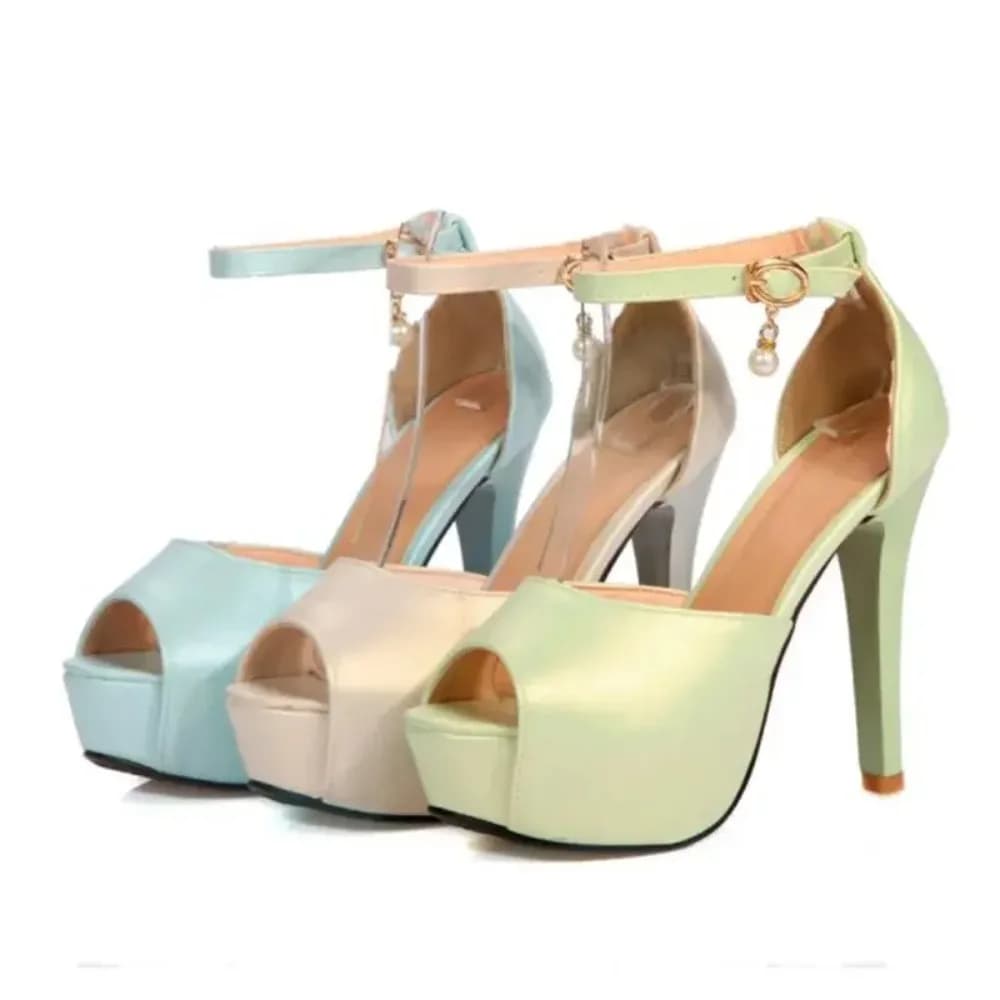 Sandali da Donna alla Moda con Tacco Alto e Cinturino alla Caviglia, Sandali con Plateau per Feste, Matrimoni e Sposa, Taglie Piccole e Grandi T8743