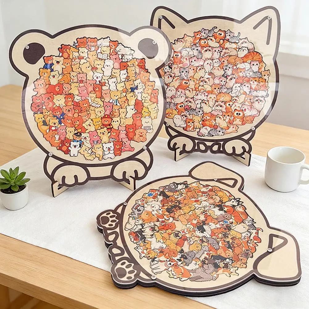 Cartone animato puzzle in legno giocattolo antistress puzzle animale cane gatto orso tema per la decorazione domestica divertente giocattoli educativi regalo