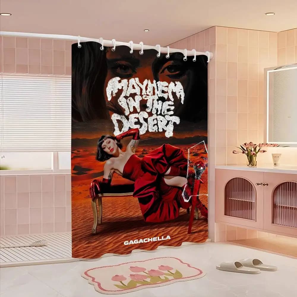 Album musicale popolare Lady Gaga Tenda da doccia bianca, Tenda da doccia decorativa per bagno, Tenda da doccia impermeabile con ganci
