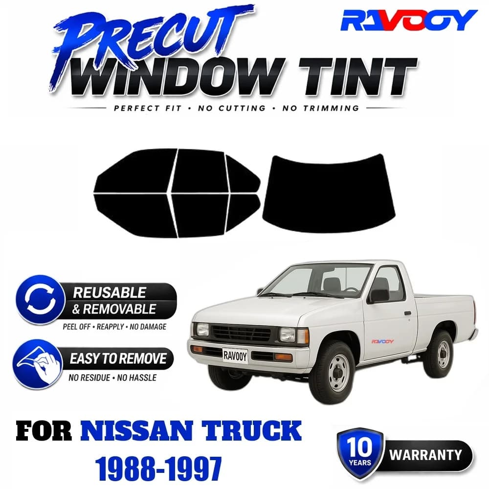 RAVOOY Precut Window Tint, Reusable Removable EPU Film, Custom Fit for Nissan Truck 1988-1997, UV Heat Protection