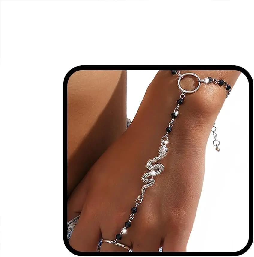 Braccialetti a Forma di Serpente con Anello, Bracciale con Cristalli, Catena da Mano Nera, Gioielli da Mano per Donne