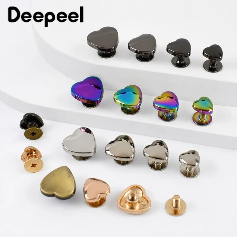 20/30Pc 8-14mm Metal Heart Rivet Studs Nail Buckles for Purse Wallet Decoration Clasp Leather Craft DIY Hardware Bag Accessories