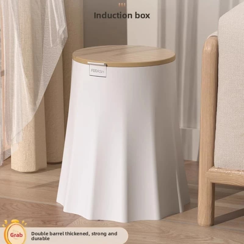 Stylish Minimalist Home Trash Can with Lid Top-Wide Bottom-Narrow Design Multi-Use Sit-On Wastebasket Garbage Bin H0057
