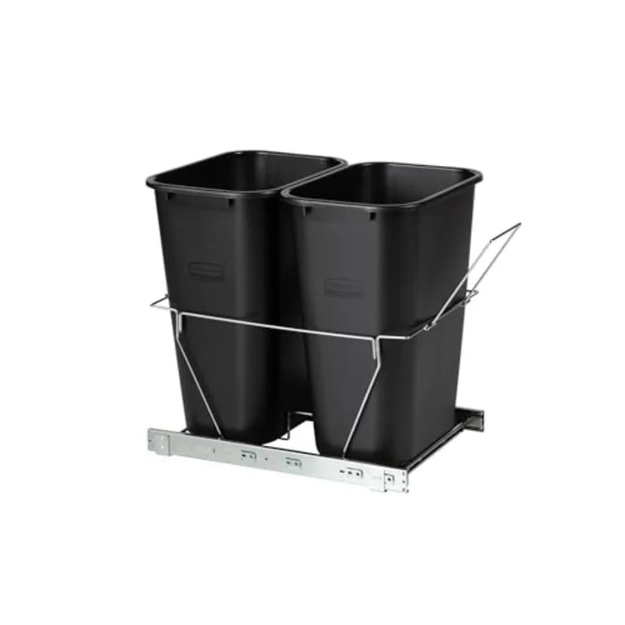 Kitchen Cabinet Pull-Out Trash Can and Recycling Bin, 20-Gallon, Black, Under Sink Trash/ Recycling, for Home/Kitchen/Bathroom/
