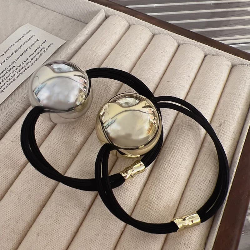 Metal ball hair ring back of the head rubber band for Women, Extra Thick Hair Elastic Band, Daily Gym School Office Party Trendy