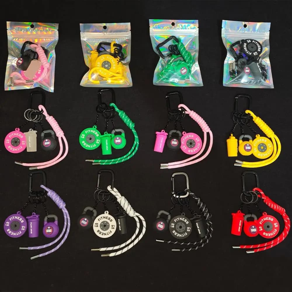 Mini Barbell Keychain with Rectangular Buckle Kettlebell Simulation Manubri Keyring Bag Creative Charm