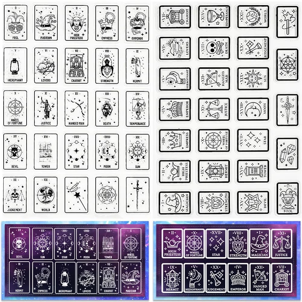 2 Sheets Tarot Card Clear Rubber Stamps Divinatory Boho Reusable Transparent Stamp Seals for Journaling Card Making Decor DIY