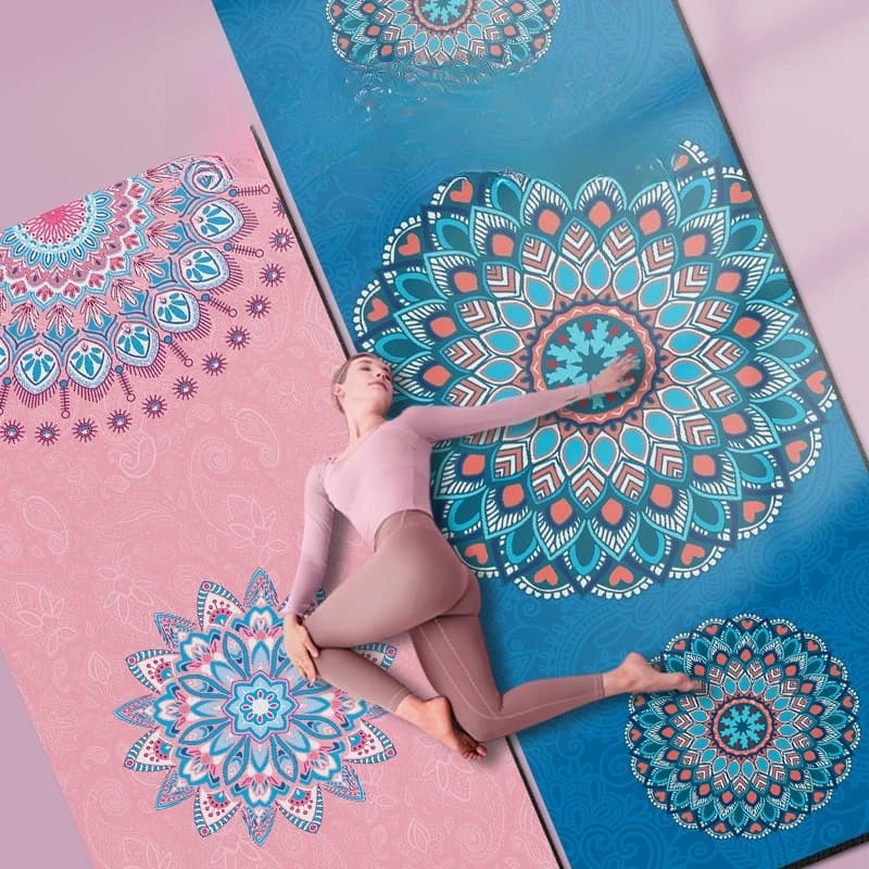 Yoga mat in thickened suede with print, anti-slip exercise mat for home training, extra large jump rope mat with shock absorption