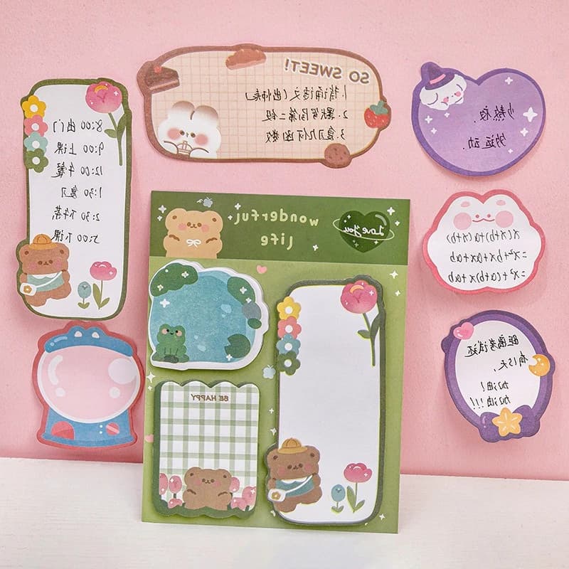 20 pcs Wholesale Cute Cartoon Special-shaped Sticky Notes Ins Aesthetic Learning Marker Memo Pad Reusable N Times Tear Notepad