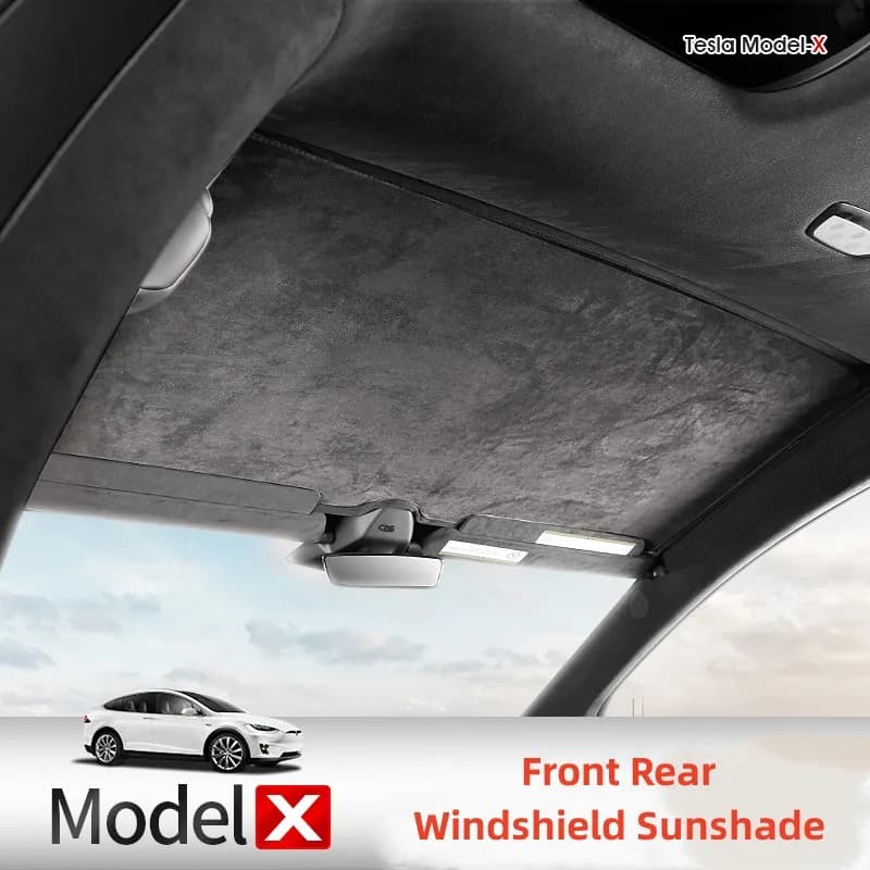 3PCS Auto Parasole Morbida Pelle Scamosciata Anteriore Parabrezza Posteriore Visiera Parasole Copertura per Tesla Modello X 2023 Protezione Lunotto Anteriore Posteriore