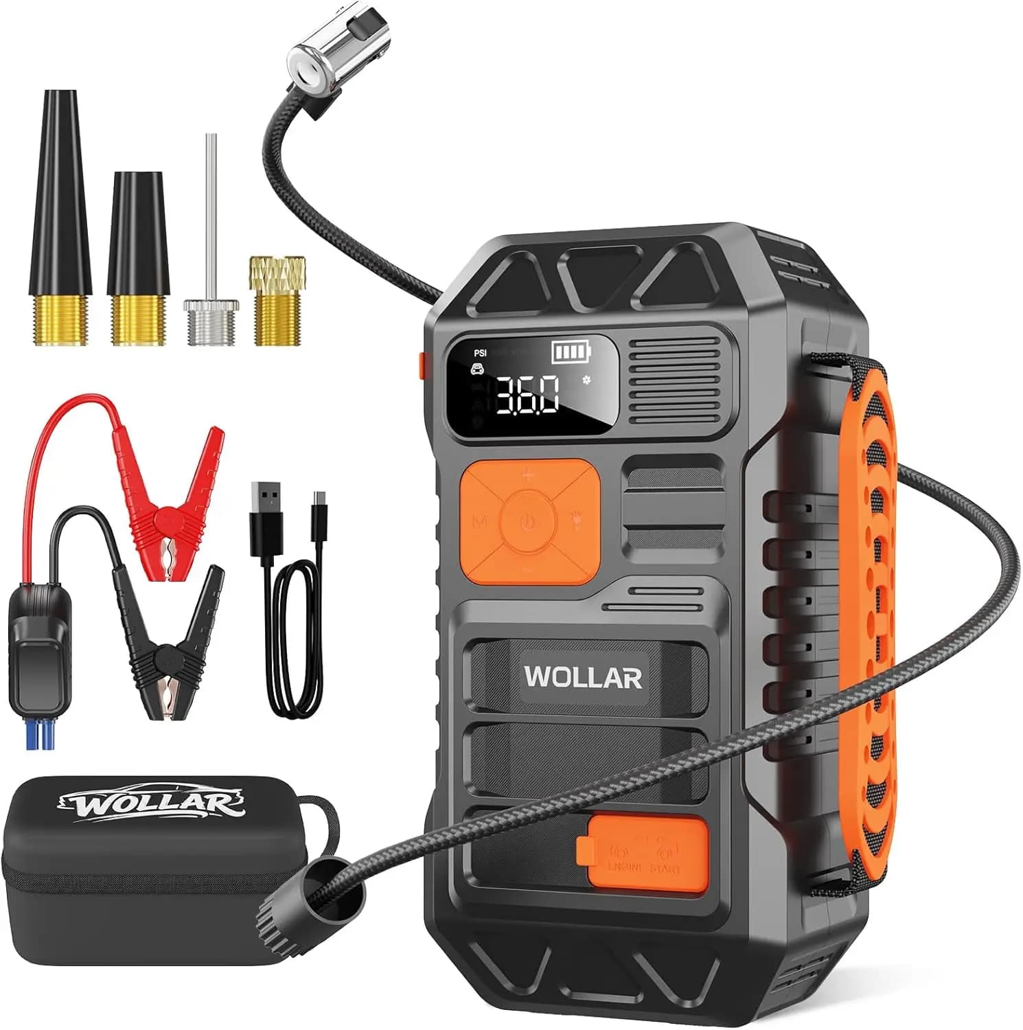 Avviatore di Emergenza 4000A con Compressore d'Aria 160PSI, Power Bank 24000mAh per Auto e Pneumatici