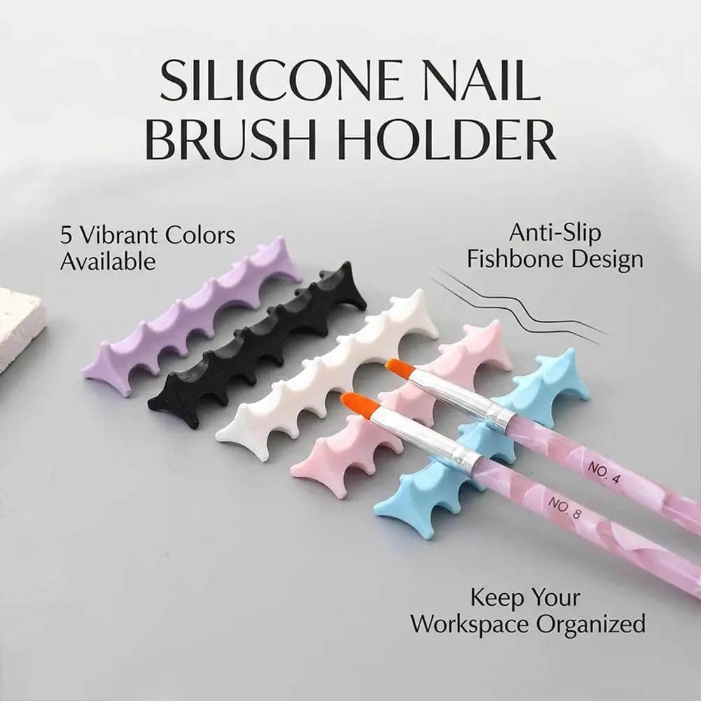Portapennelli in Silicone a Forma di Lisca di Pesce per Nail Art, Organizzatore Flessibile e Stabile per Strumenti da Manicure, per Saloni e Casa