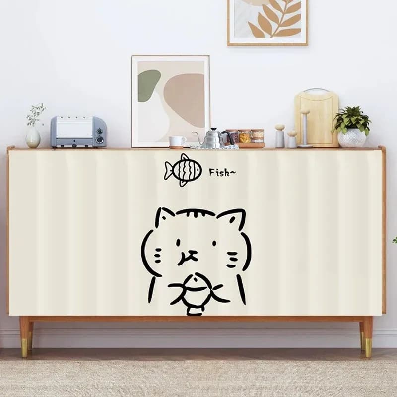 VIKAMA Cute Cat Shade Dustproof Curtain No Drill Magic Tape for Kitchen Cabinet Shoe Cabinet Wardrobe Decor