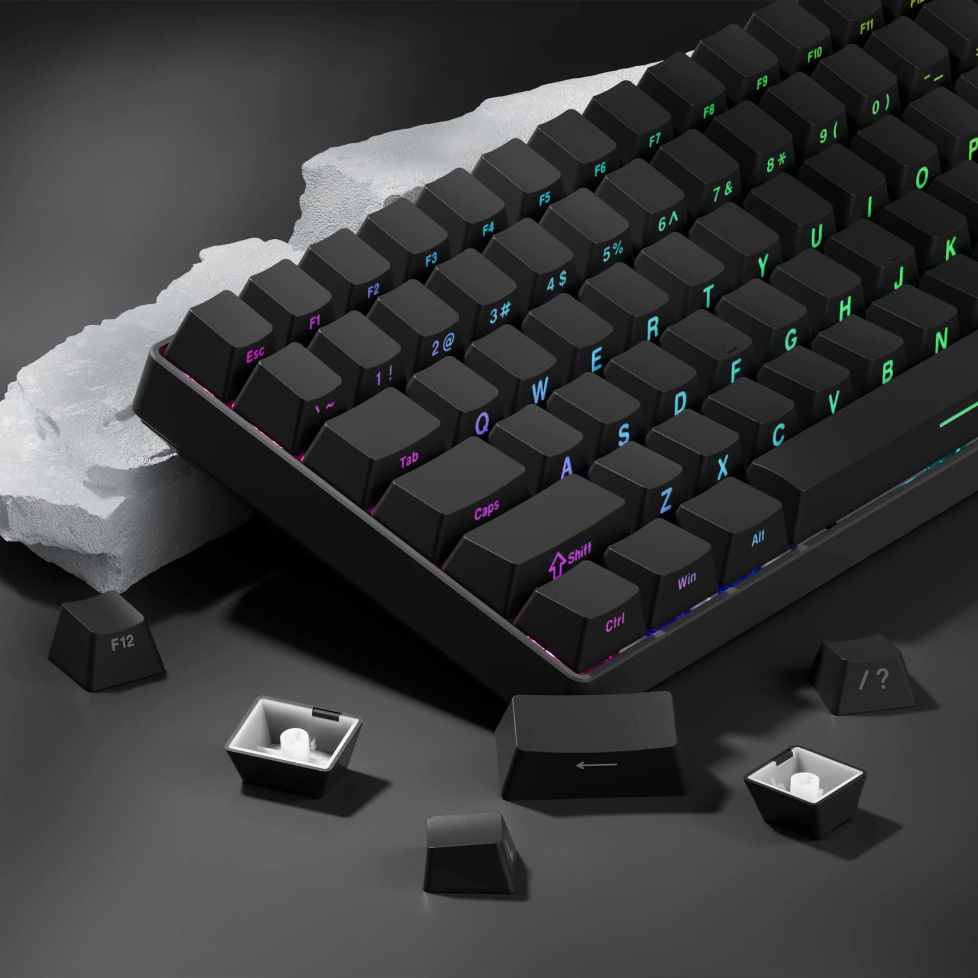 Set di 136 Tasti Neri Retroilluminati, Keycaps PBT Double Shot con Profilo OEM per Switch MX, Tastiera Meccanica