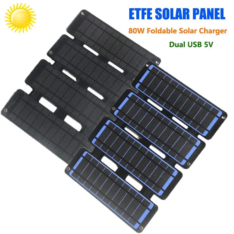 Foldable Solar Panel 80W ETFE USB 5V Solar Cell Power Bank Solar Charger Portable Outdoor Camping Waterproof Photovoltaic Pate