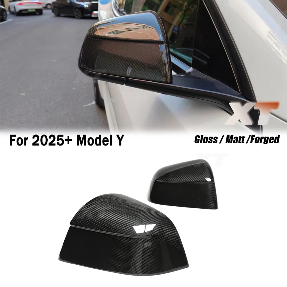 Forged Matt For 2019-25 Tesla Model Y Juniper Refreshed Dry Carbon Fiber Mirror Cover Rear View Side Caps Stick on Easy Install