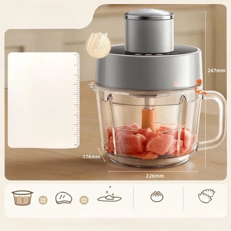Tritatutto Elettrico Multifunzione, Tritacarne e Frullatore per Verdure per Cucina Domestica, Spessore Regolabile Facile da Pulire
