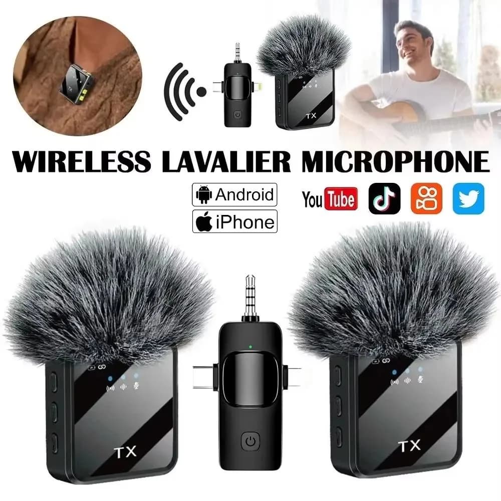 Microfono lavalier wireless, adatto per Apple Android che carica il microfono portatile con cancellazione del rumore per podcast