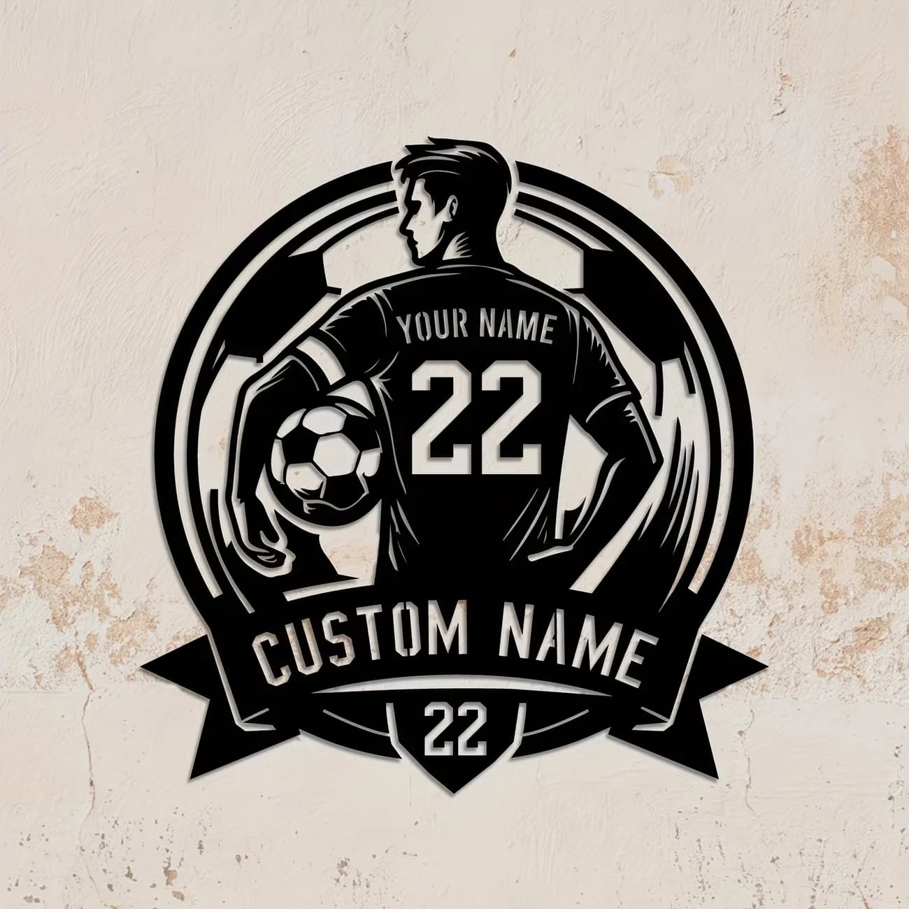 Targa in Metallo Personalizzata con Nome di Calciatore, Arte Murale Personalizzata per Calciatori, Decorazione da Parete per Club di Calcio