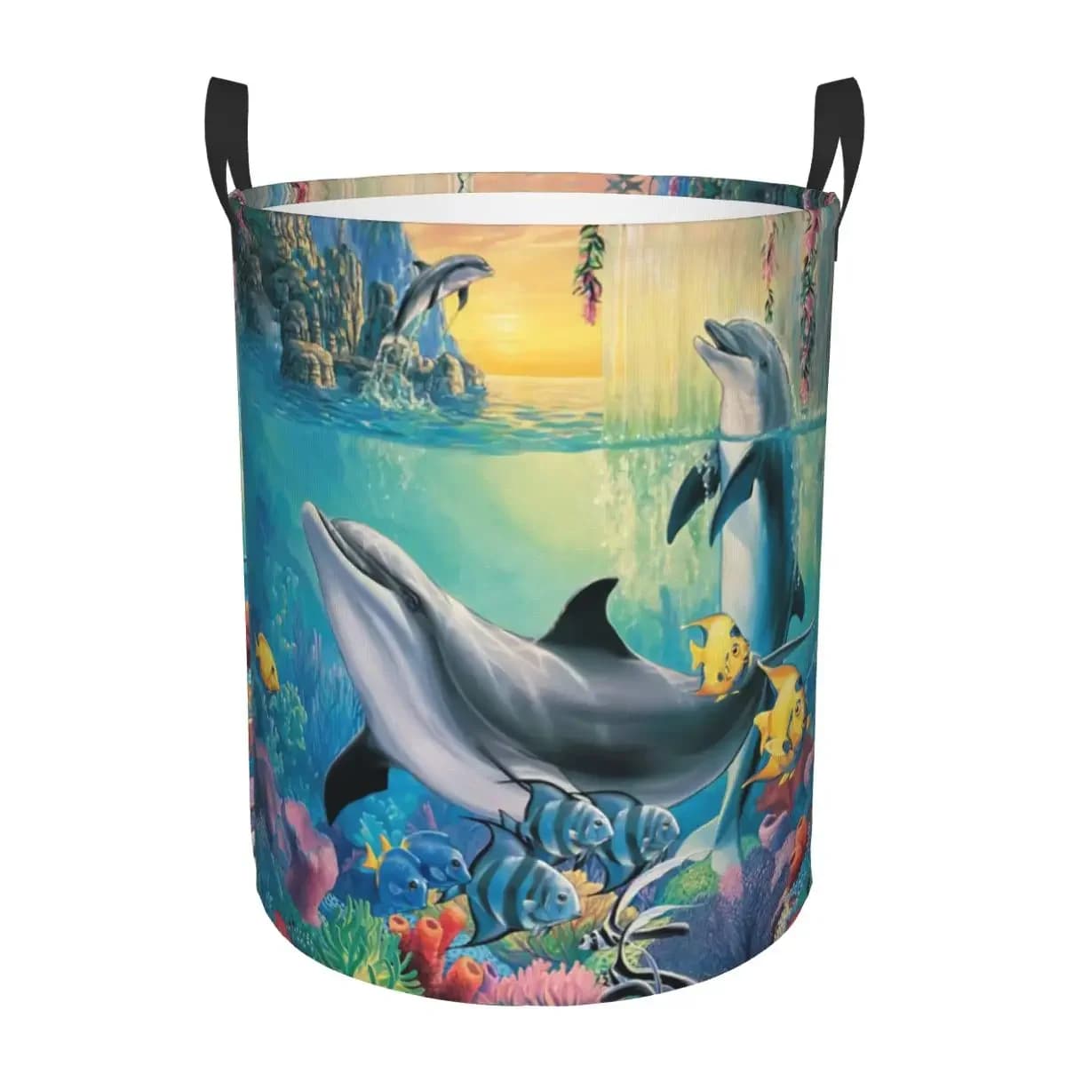 Happy Dolphins Fish Bed linen basket Foldable Seafood basket for children's toys