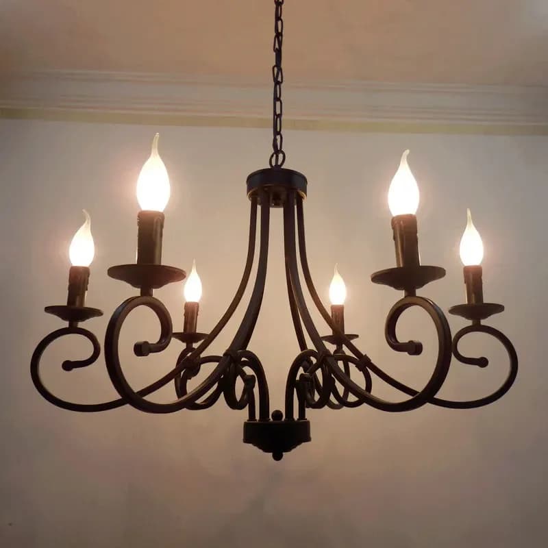 European Iron Wrought Candle Chandelier Living Room Lamp Mediterranean Dining Room Lamp Warm Bedroom Candle Chandelier