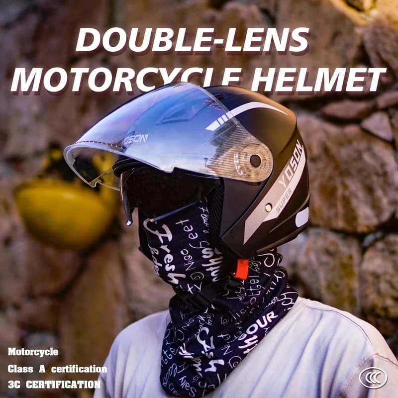 Motorcycle helmet Open for Men and Women, Double visor, Lightweight, Retro Style 3/4, Scooter and Bike Safety Helmet