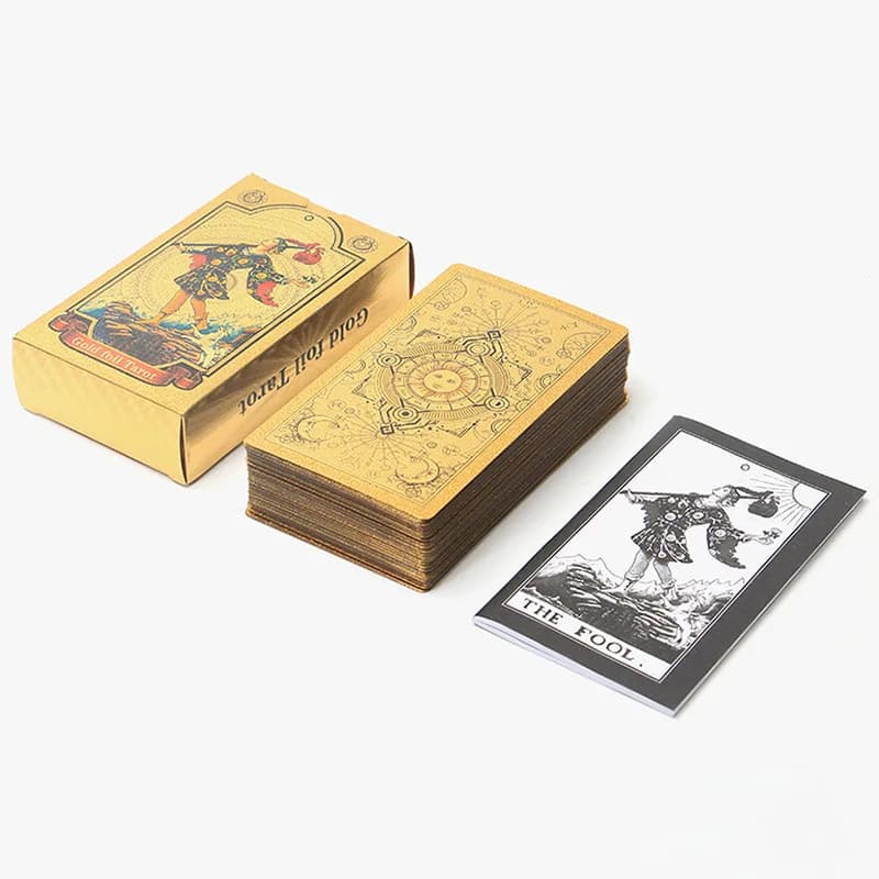 Carta dei tarocchi in lamina d'oro per gioco da tavolo Divinazione, marchio di lusso, abbronzante, PVC, impermeabile, resistente all'usura, carta da gioco da tavolo