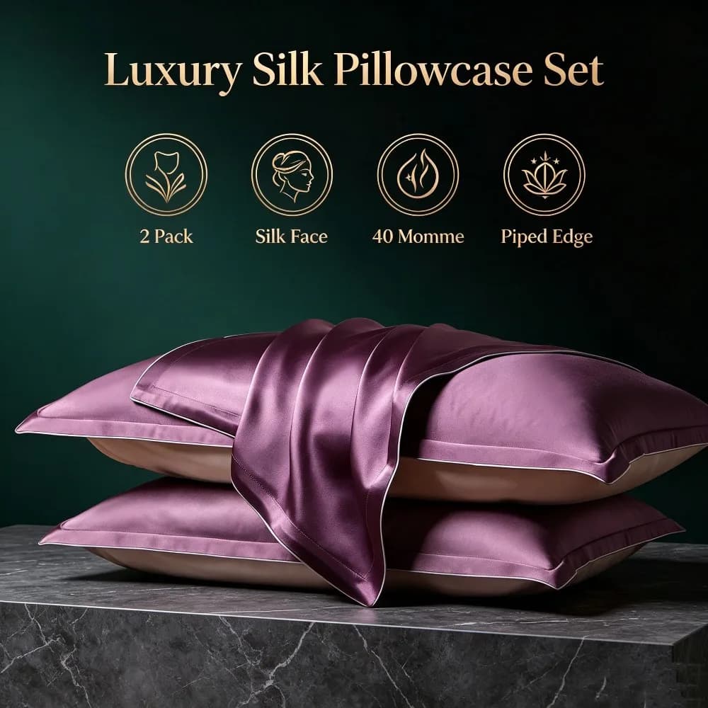 40 Momme Mulberry Silk Pillowcase 2 Pack Silk Face 100% Silk Front Polyester Back Piped Edge Bedding Pillow Cover Set 48x74cm