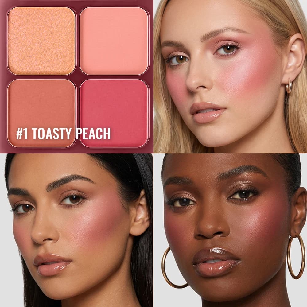 4 Color Matte Cream Blush Highlighter Palette Pink Peach Expanding Color Natural Water Light Blush Rouge Portable Face Cheek Tin