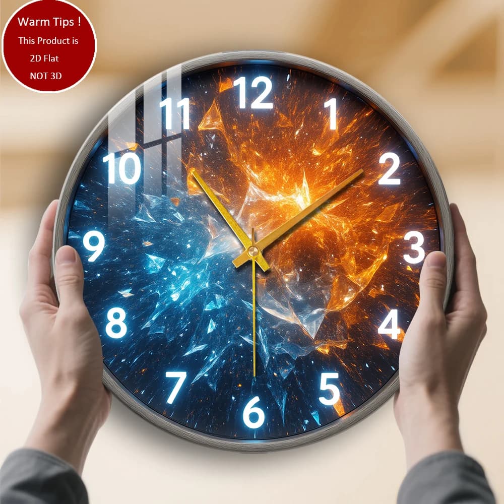 Tempered Glass Wall Clock Ice explosion with cosmic fire suitable for home room wall decoration or table display anywhere