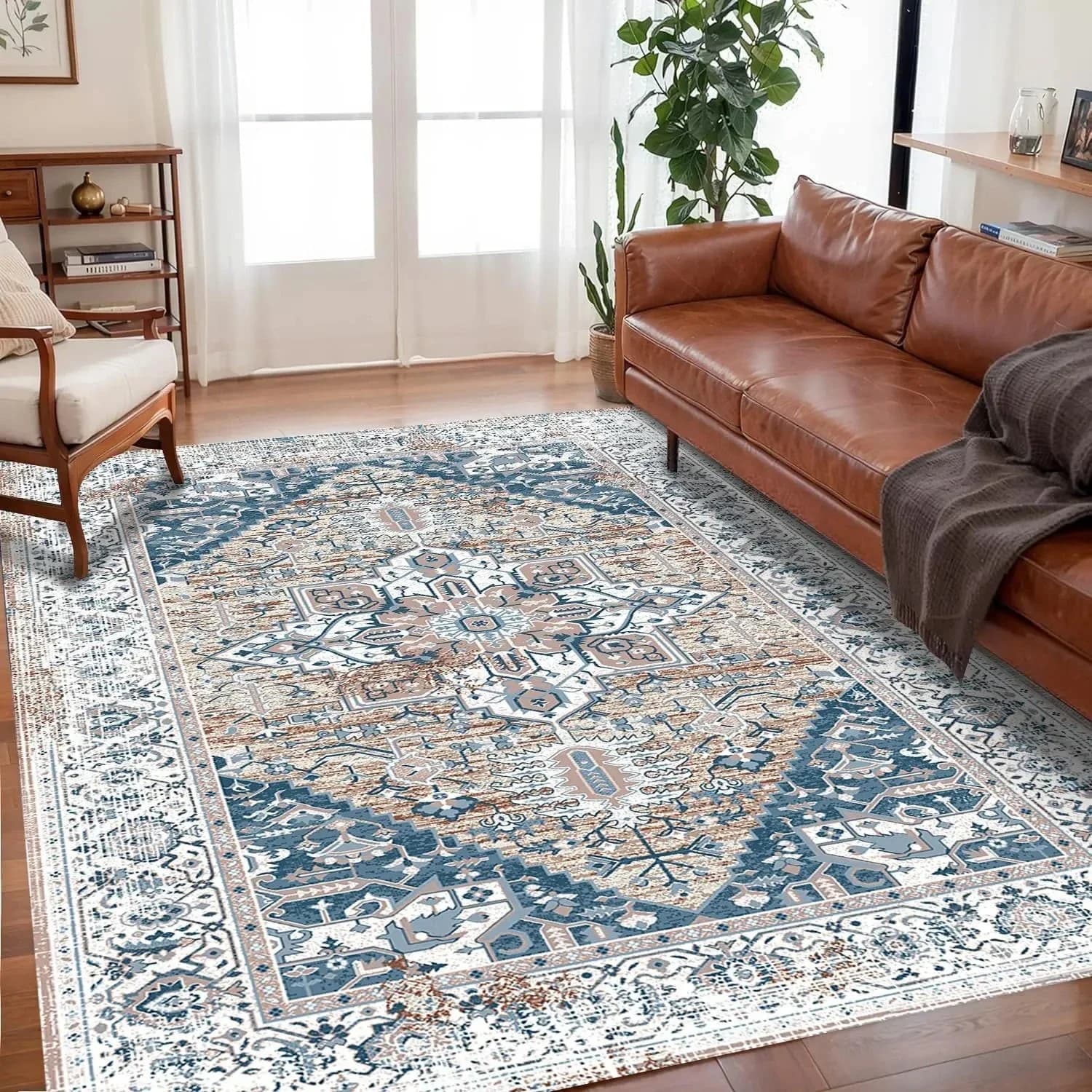 VIKAMA Tappeto etnico persiano vintage - Tappetino per divano da soggiorno, tappeto per studio e ufficio, arredamento per la casa
