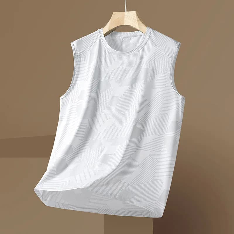 Loose Fit Ice Silk Men's Tank Top Thin Sleeveless Hoodie Quick Dry Summer Training Top Fashionable T-Shirt Shoulder Width