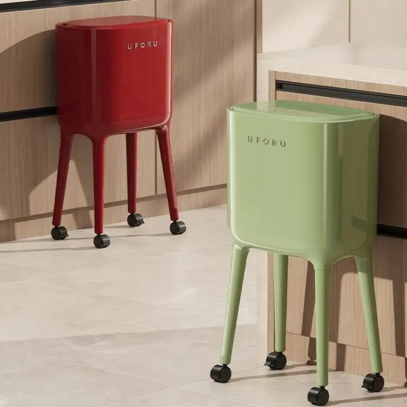 1Pc No-Bend High-Leg Trash Can With Press-to-Open Lid - Large Capacity Oval Kitchen & Living Room Bin, Durable Plastic