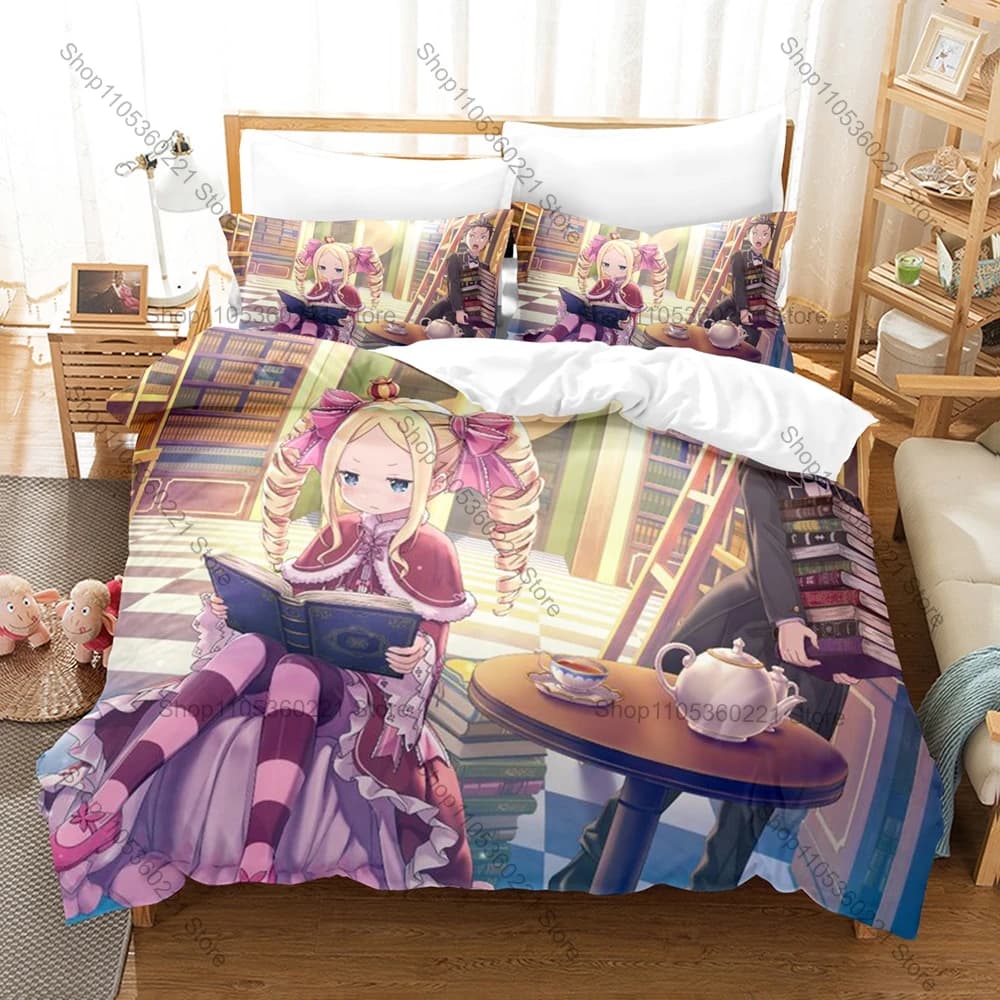 Cute Beatrice Re:ZERO Anime Bedding Set 3D Printed Duvet Cover Set Single Twin Full Queen King Size Bed Linen For Fans Gift